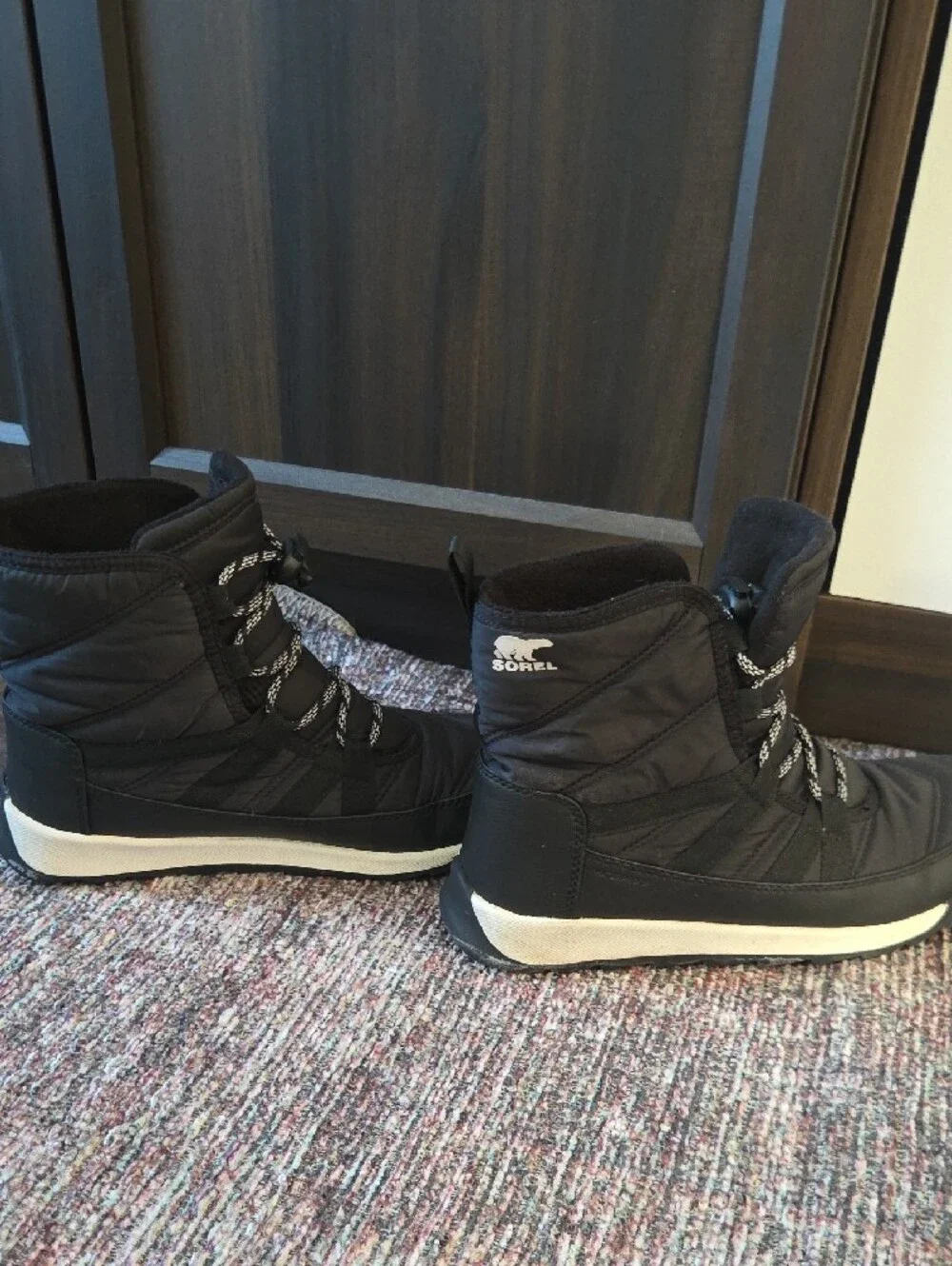 Sorel Black Kids Quilted Winter Ankle Boots with White Sole